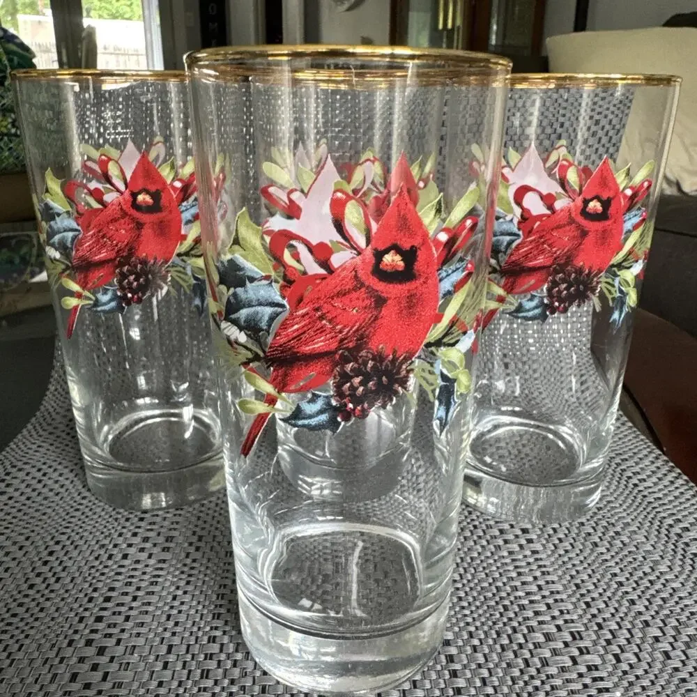Lenox Winter Greetings, Cardinals, Gold Trim: Highball / Tumbler (s), Set Of 4